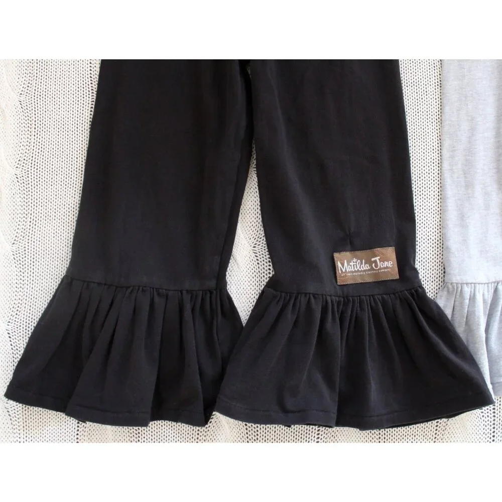 Lot of 2 MATILDA JANE Girl's Big Ruffles Pants Black & Gray, Size 4 REPAIR - Picture 6 of 12